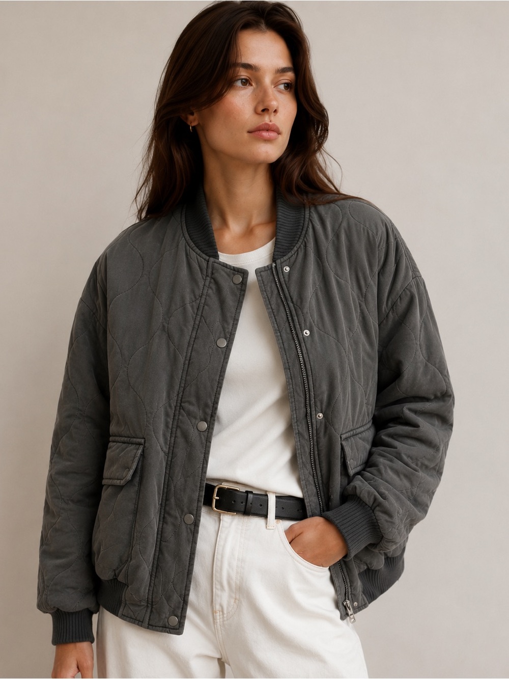 Quilted Bomber Jacket - Slate Gray